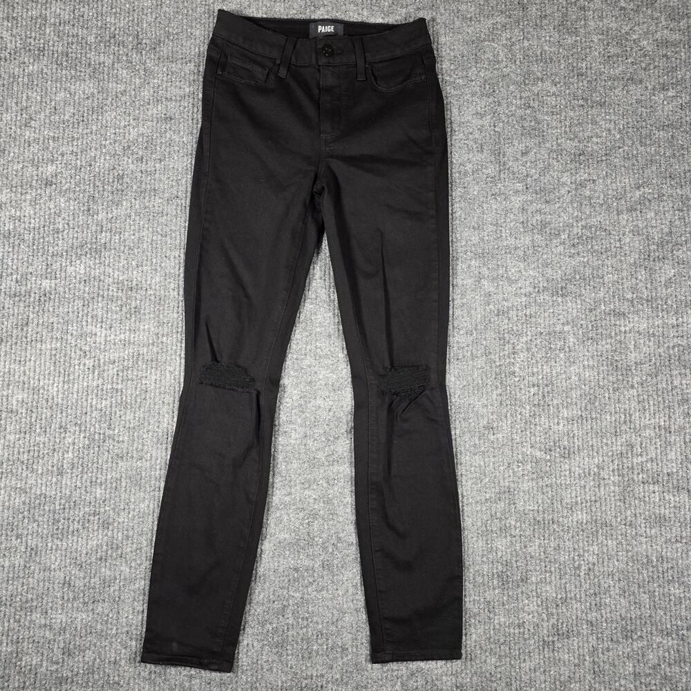 PAIGE Hoxton Ankle Black Distressed Skinny Jeans Women Size 25